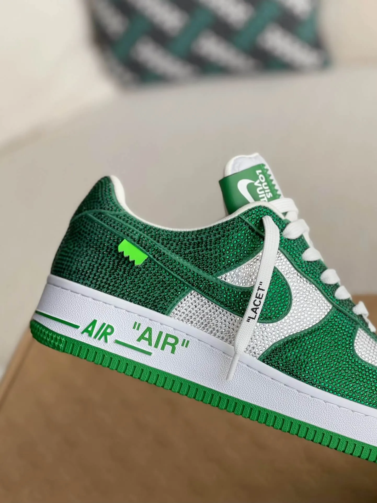 Nike x Louis Vuitton LV Air Force 1 Trainer Green White Rhinestone Sneakers