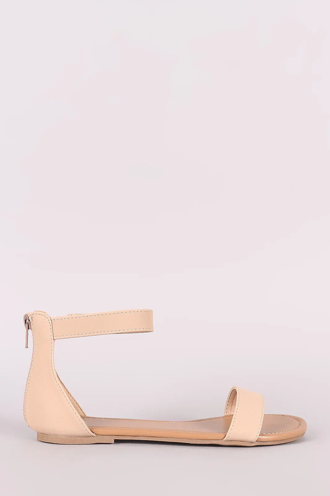 Nubuck Single Band Ankle Strap Flat Sandal