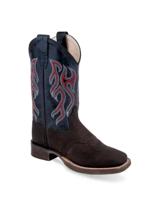 Old West Blue/Dark Brown Kids Boys Leather Cowboy Boots