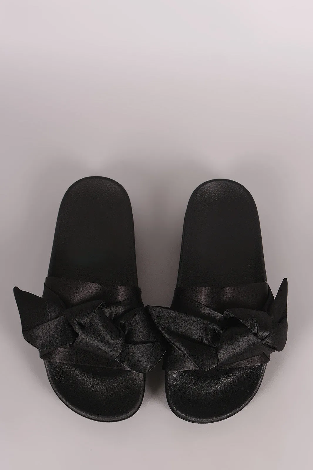 Oversized Satin Bow Open Toe Slide Sandal