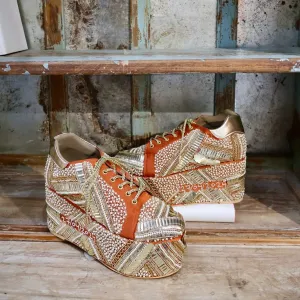 POPPY- Orange Bridal Sneaker Platform Wedges I Tiesta Shoes