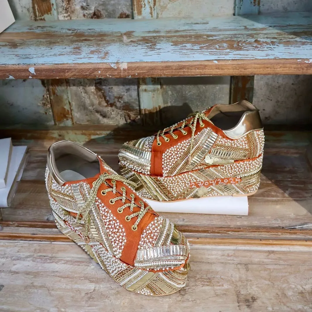 POPPY- Orange Bridal Sneaker Platform Wedges I Tiesta Shoes