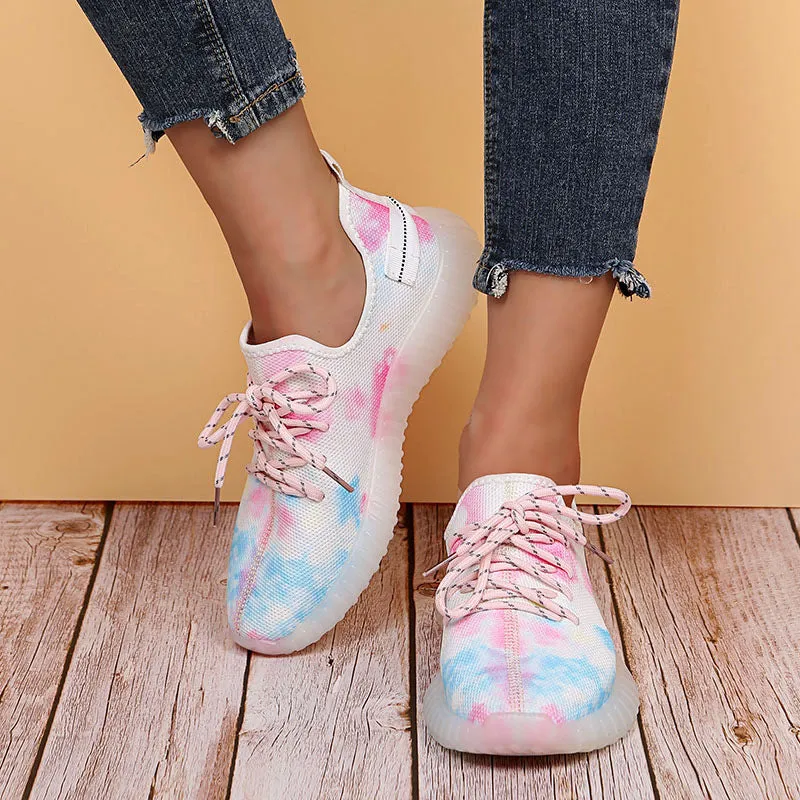 Printed flying woven lace-up casual sneakers HPSD123