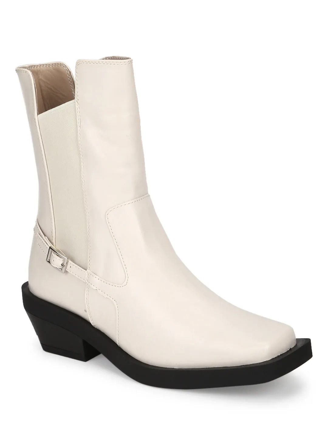 Putty Beige PU Ankle Riding Boots