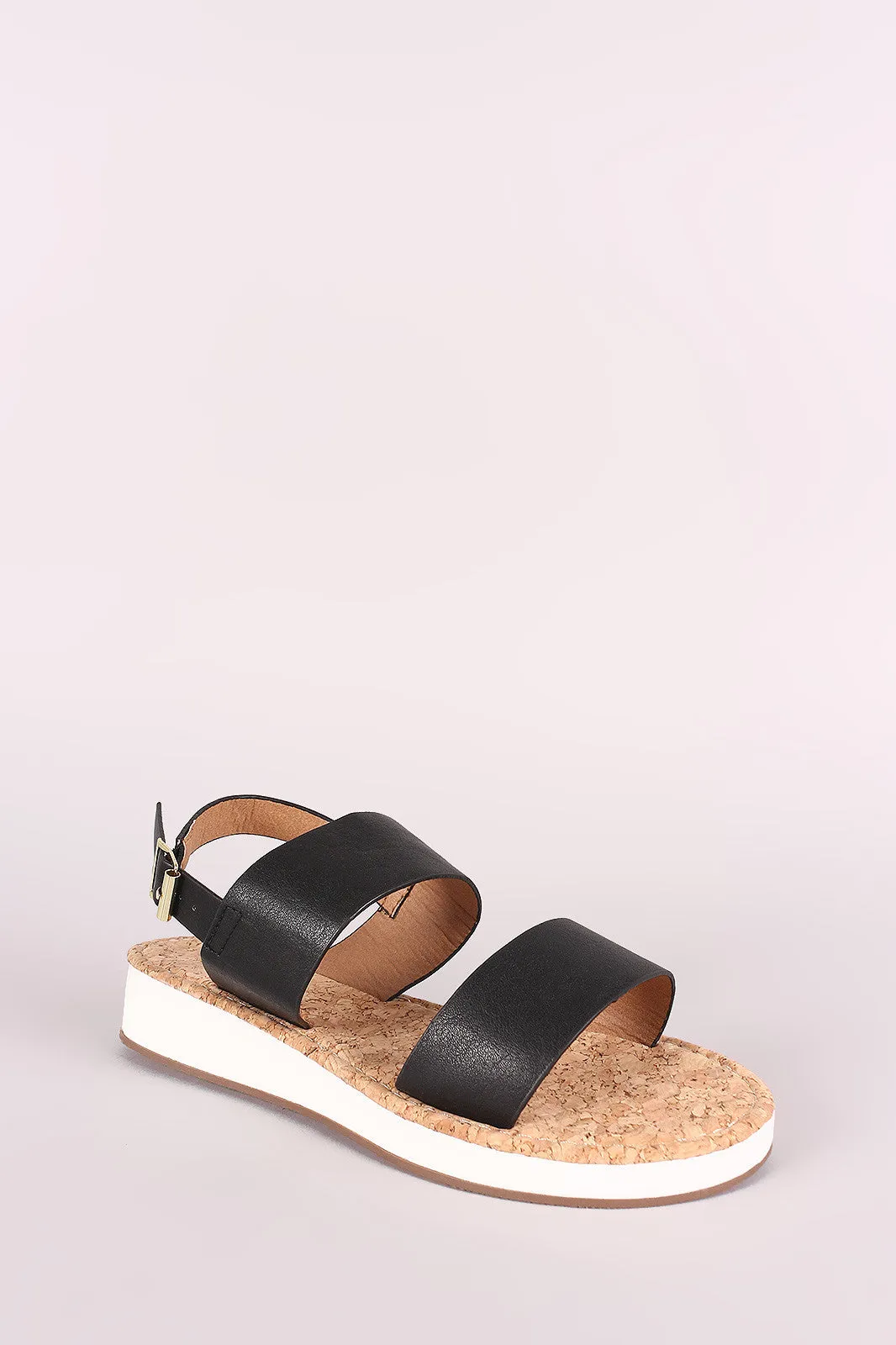 Qupid Double Band Slingback Low Wedge Sandal