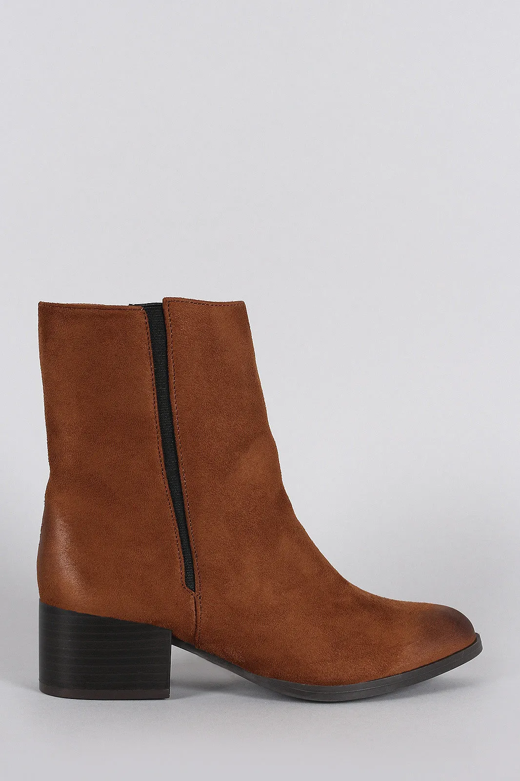 Qupid Elasticized Suede Pointy Toe Cowgirl Ankle Boots