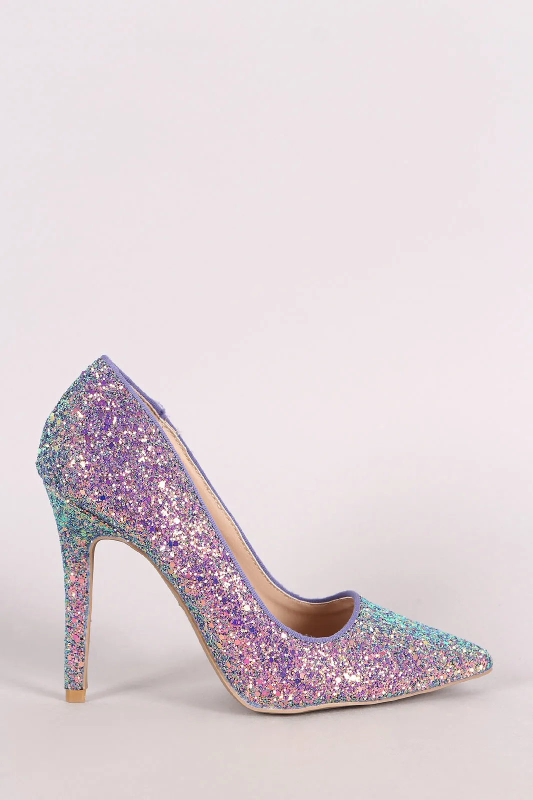 Qupid Encrusted Iridescent Glitter Pointy Toe Stiletto Pump