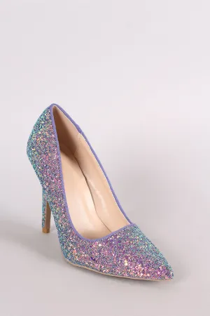 Qupid Encrusted Iridescent Glitter Pointy Toe Stiletto Pump