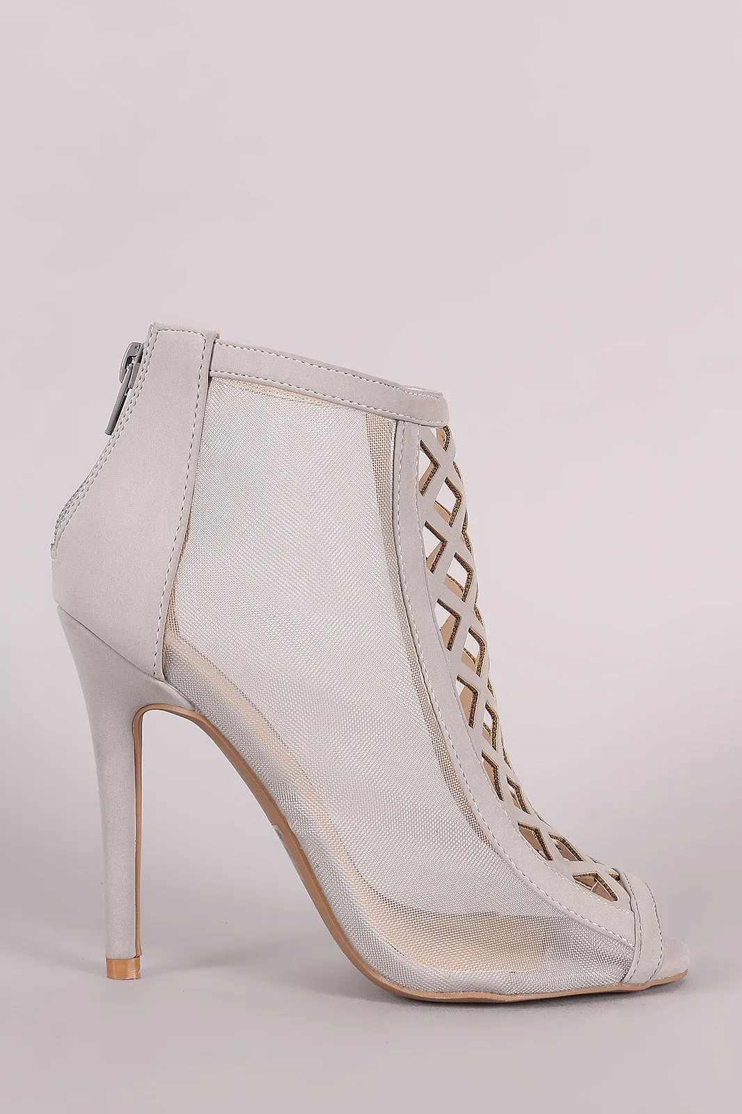 Qupid Geo Cutout Mesh Peep Toe Ankle Boots