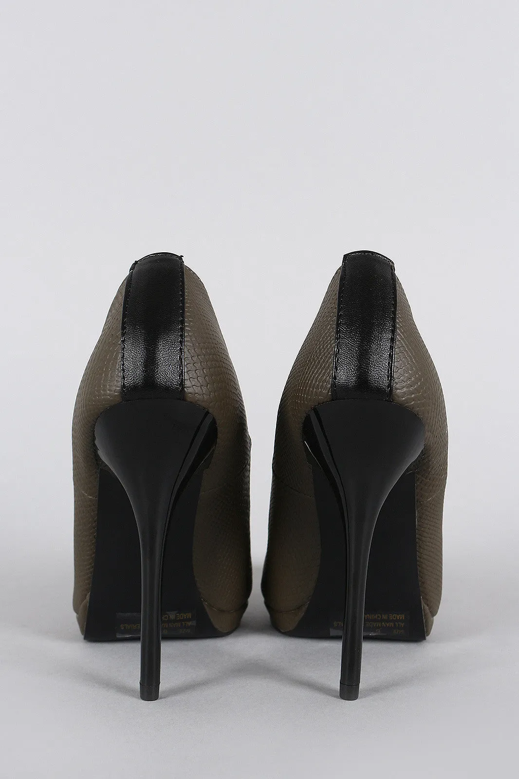 Qupid Snake Embossed Pointy Toe Contrast Stiletto Pump