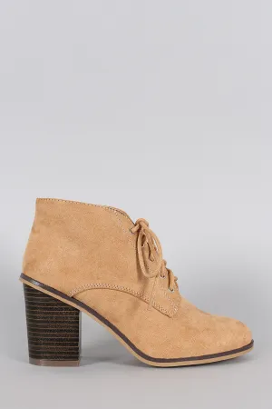 Qupid Suede Round Toe Lace Up Oxford Bootie