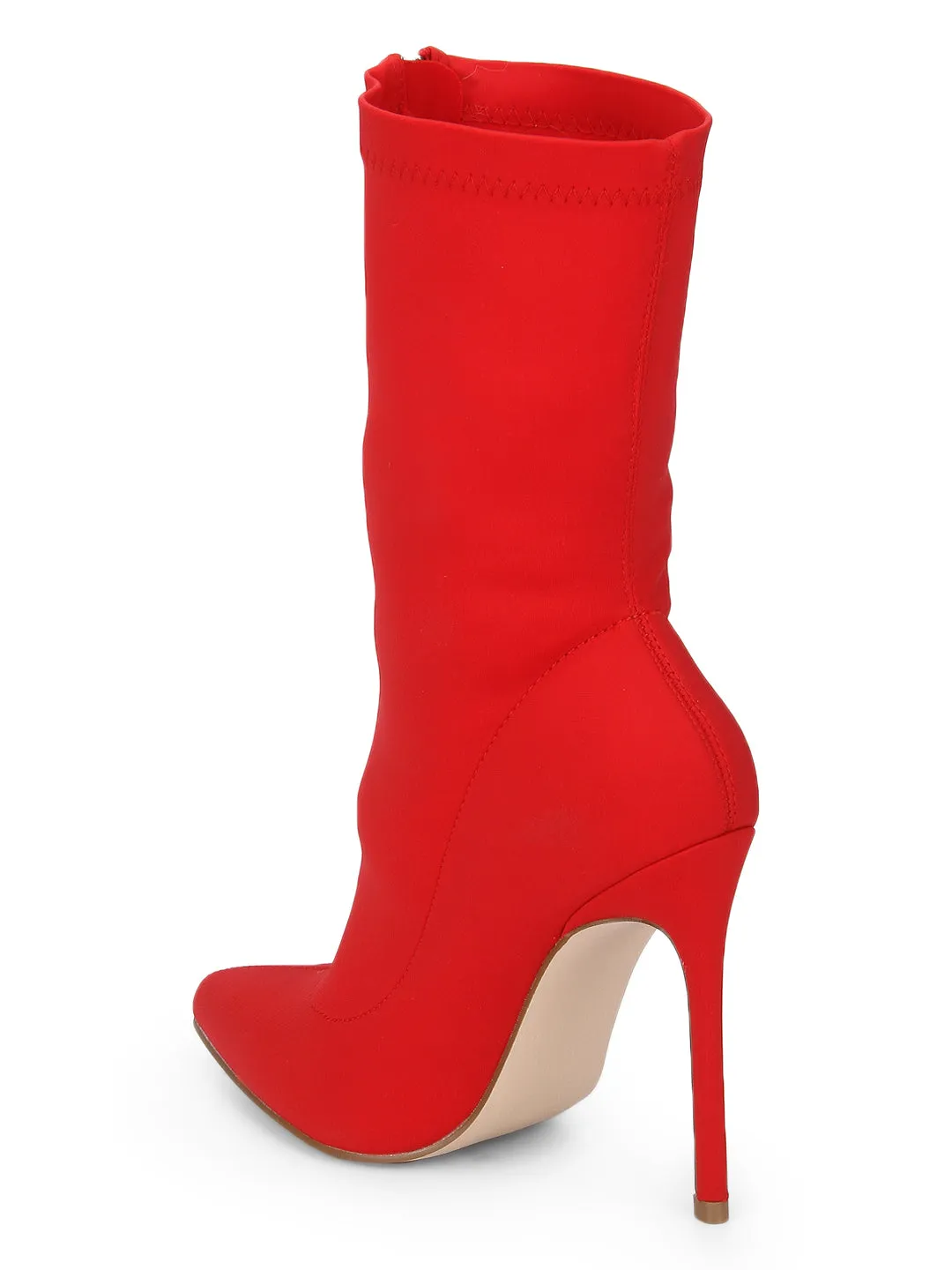 Red Lycra Front Chain Stiletto Ankle Boots