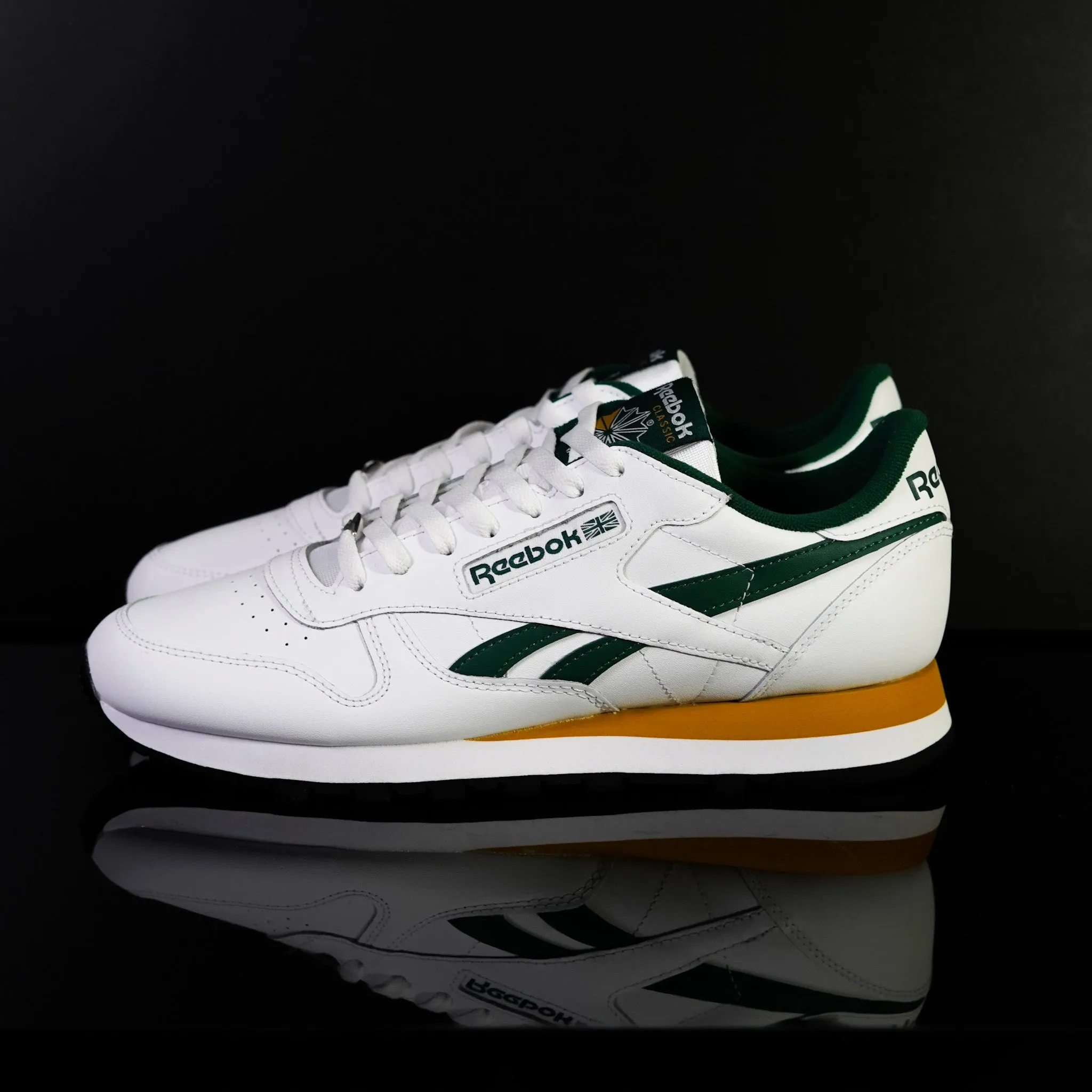 REEBOK : Reebok Homme Classic Cuir, Blanc/ Vert