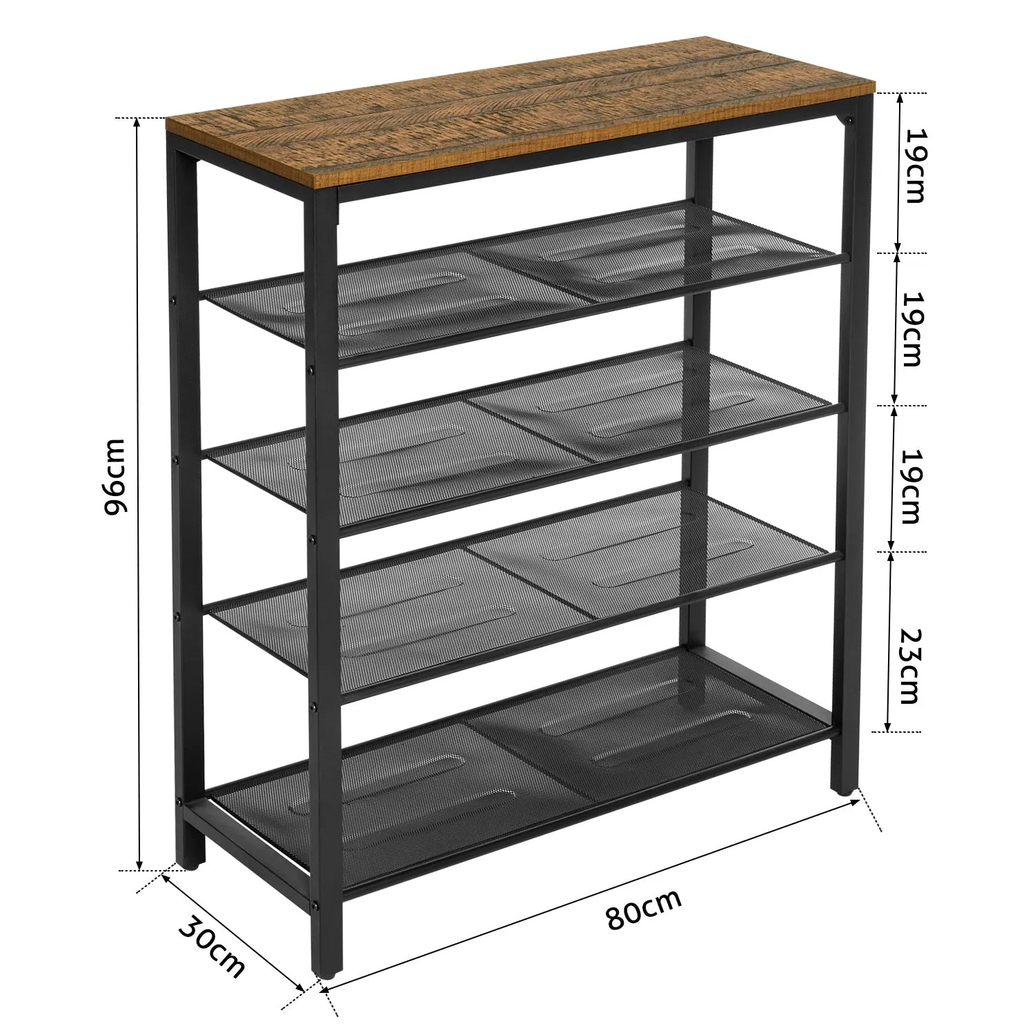 Retro Industrial Shoe Rack, Five-layer Design, Black Painted Iron