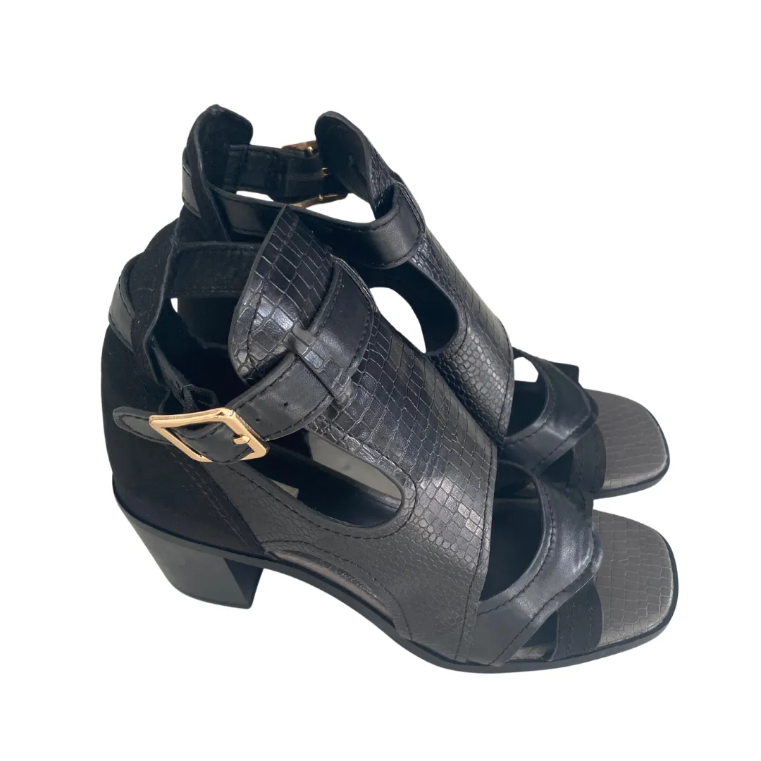 River Island Block Heel Open Toe Sandal Black SIZE 40