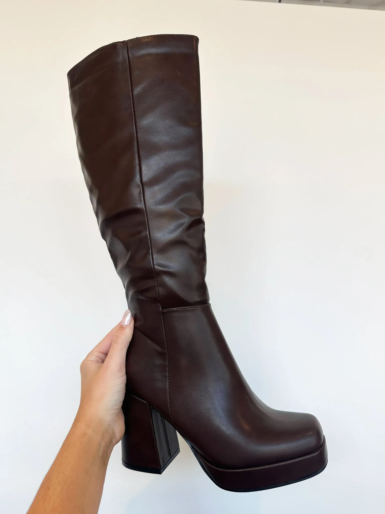 Sabrina Platform Leather Boots- Chocolate