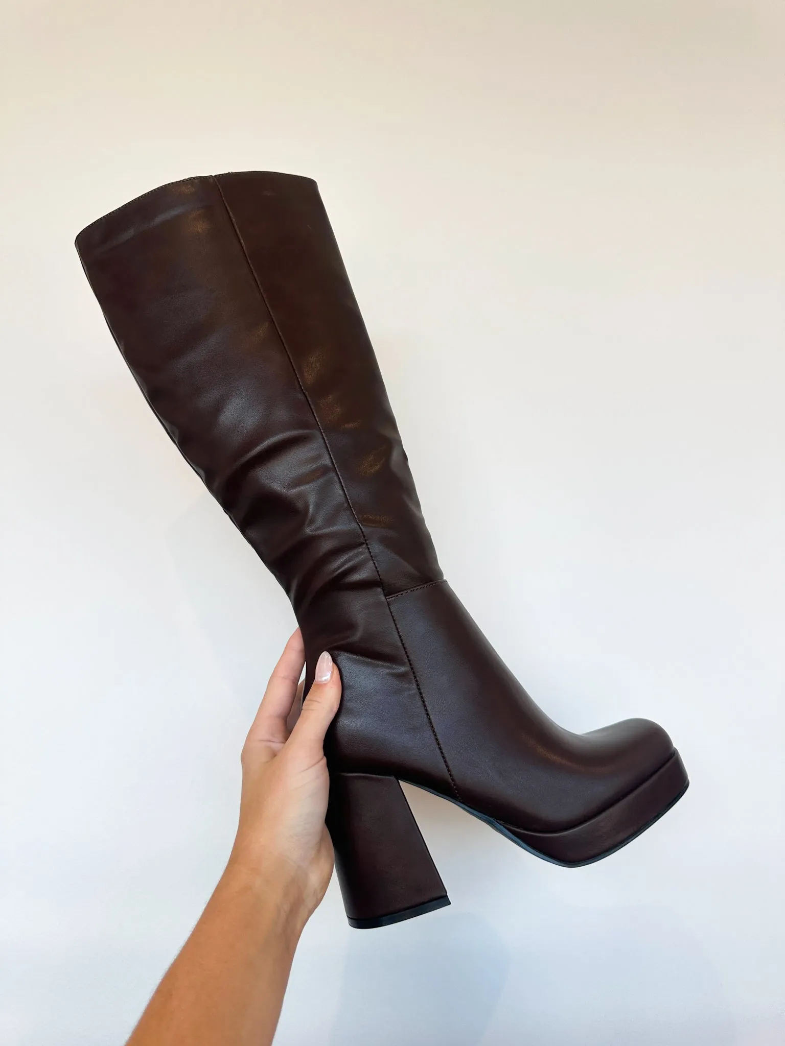 Sabrina Platform Leather Boots- Chocolate