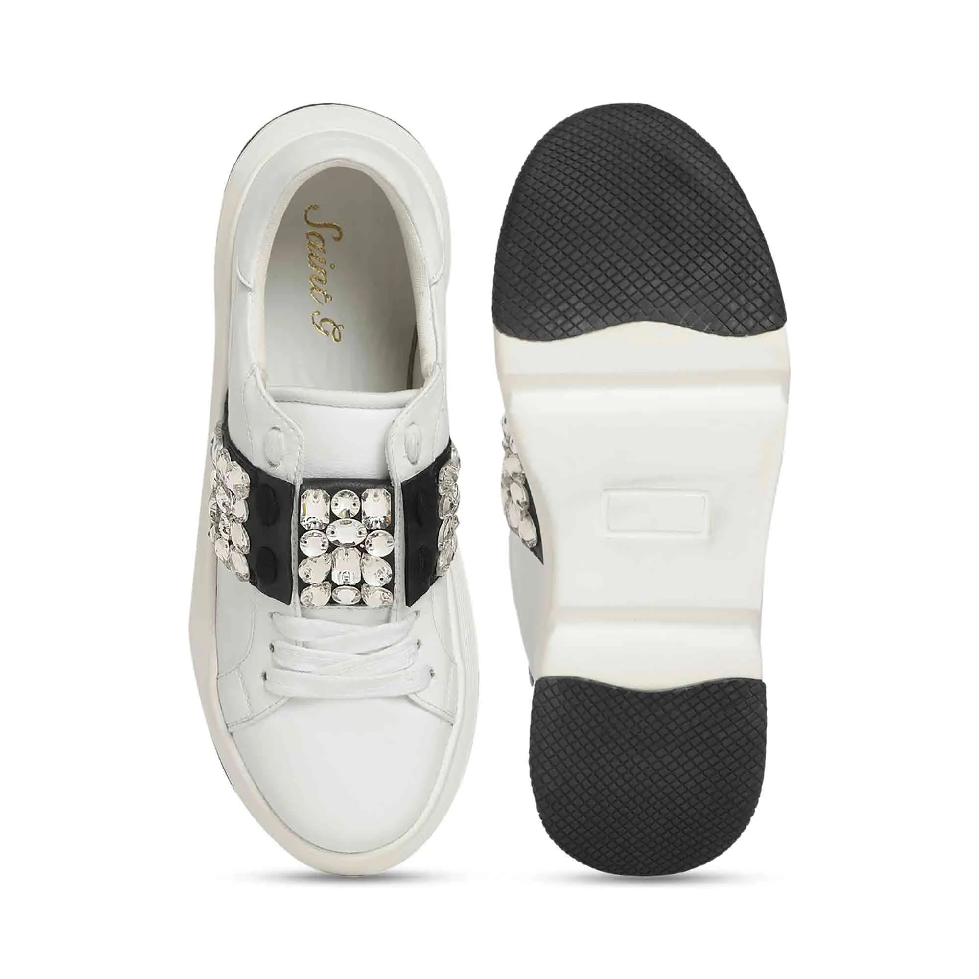 Saint Aifric Crystal White Leather Sneakers