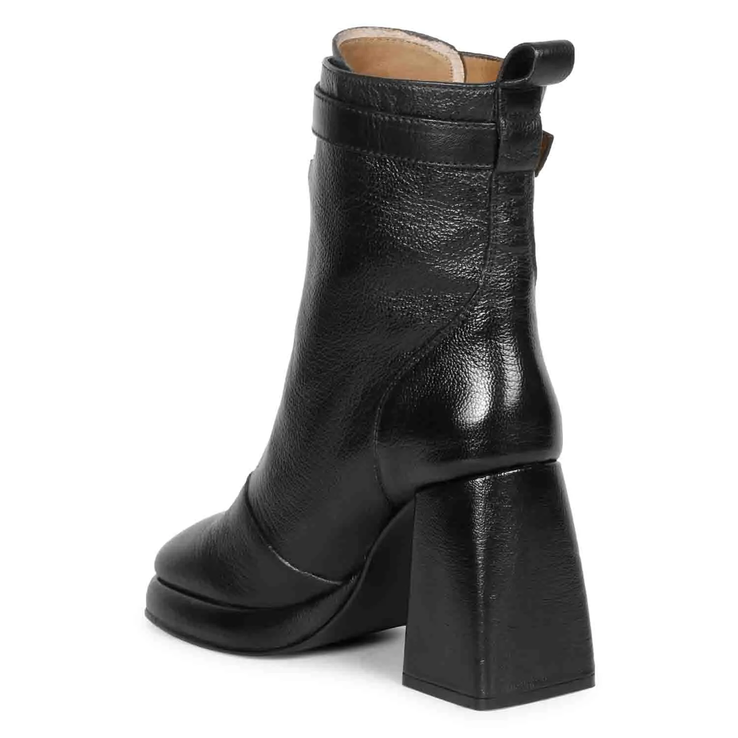 Saint Henriette Black Leather Front Zipper High Ankle Boots