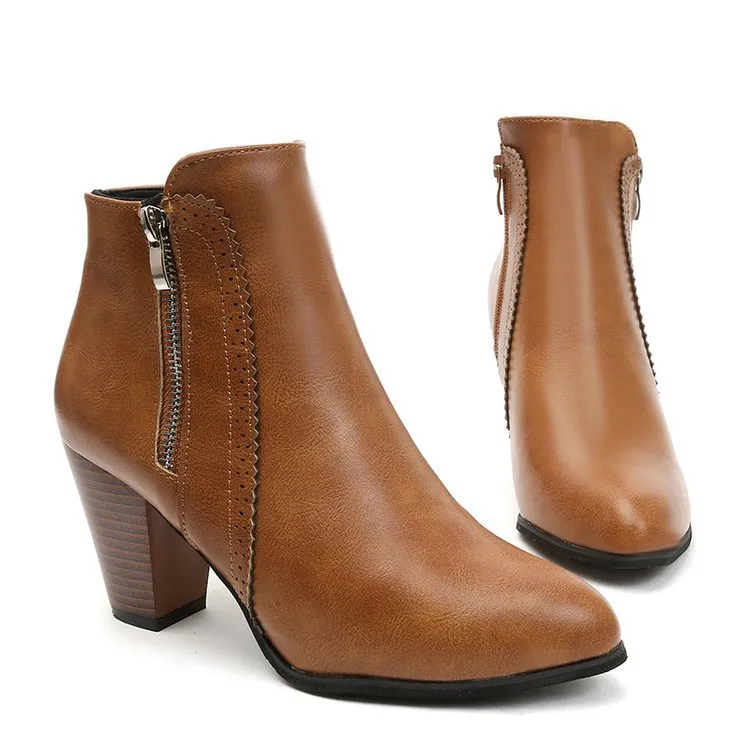 SH273 - Hollow High Heeled Brown Ankle Boots