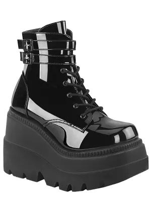 SHAKER 52 Paint it Black Patent Black Platform Boots