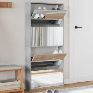 Shoe Cabinet with Mirror 4-Layer Concrete Grey 63x17x134 cm