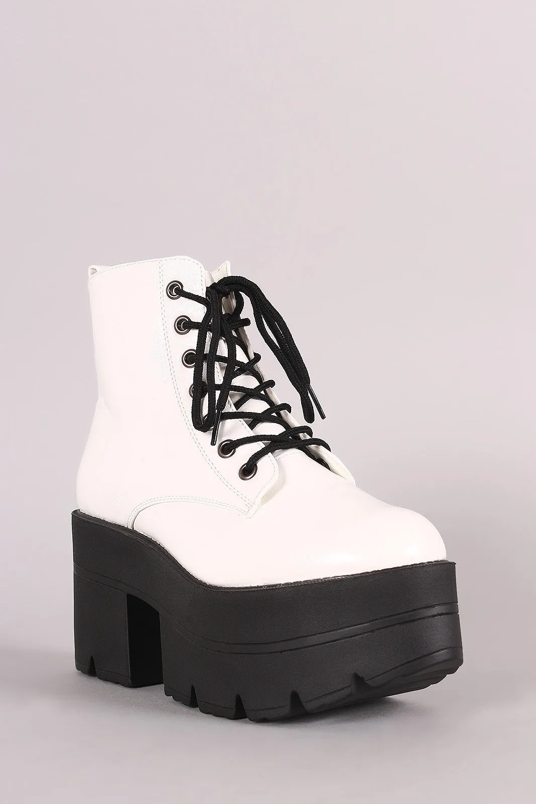 Shoe Republic LA Lace Up Lug Sole Chunky Platform Ankle Boots