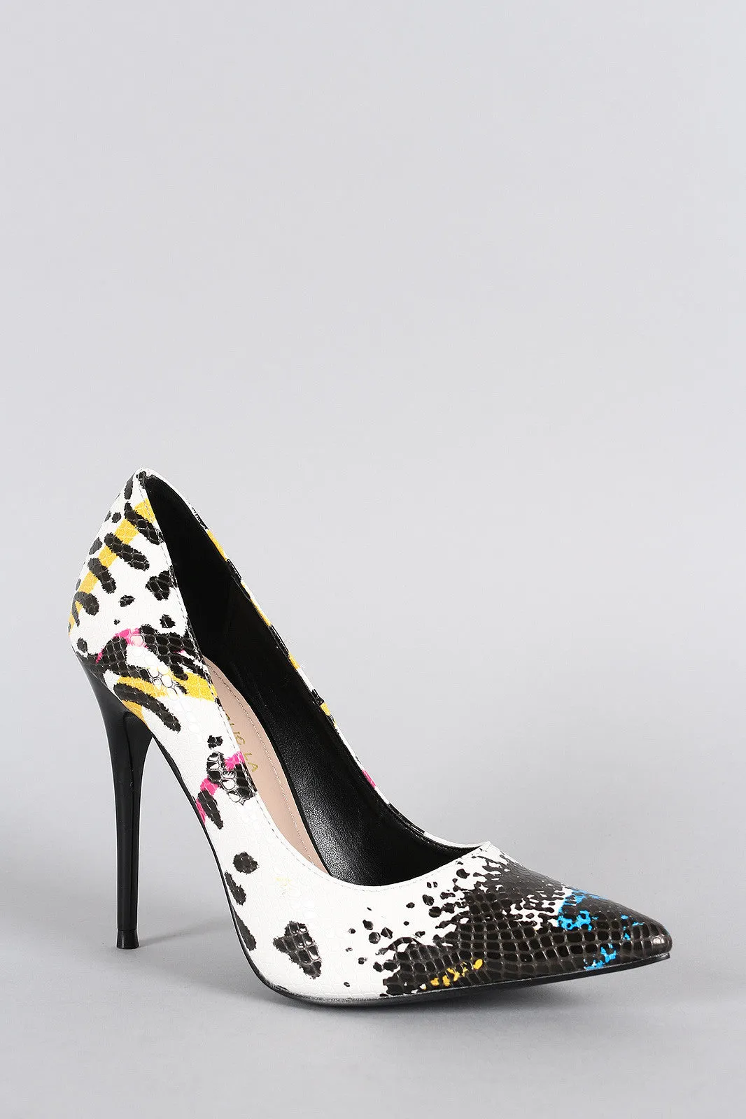 Shoe Republic LA Vegan Snake Blotched Pointy Toe Pump