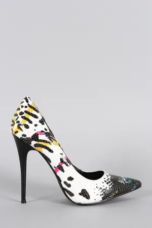 Shoe Republic LA Vegan Snake Blotched Pointy Toe Pump