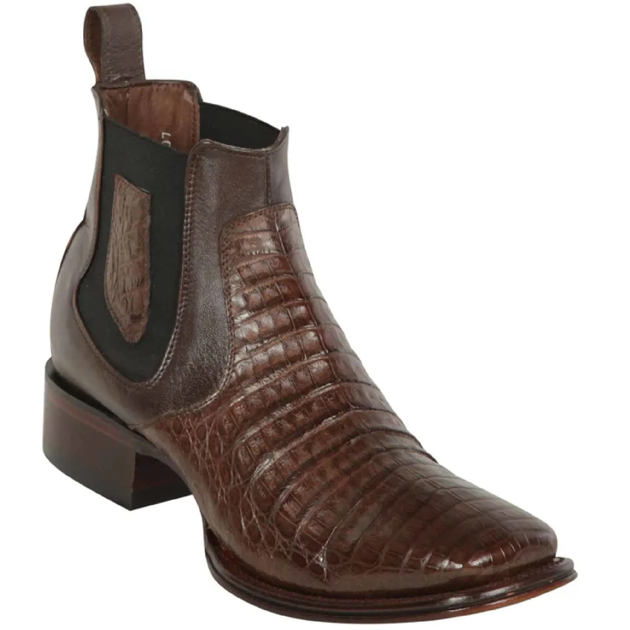 Short Square Toe Caiman Boots Brown