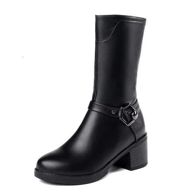 Square Heels mid-calf Boots Winter Riding Boots