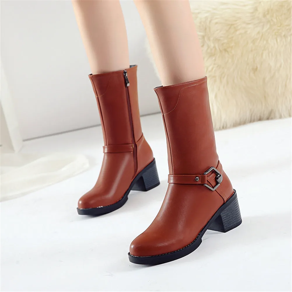 Square Heels mid-calf Boots Winter Riding Boots