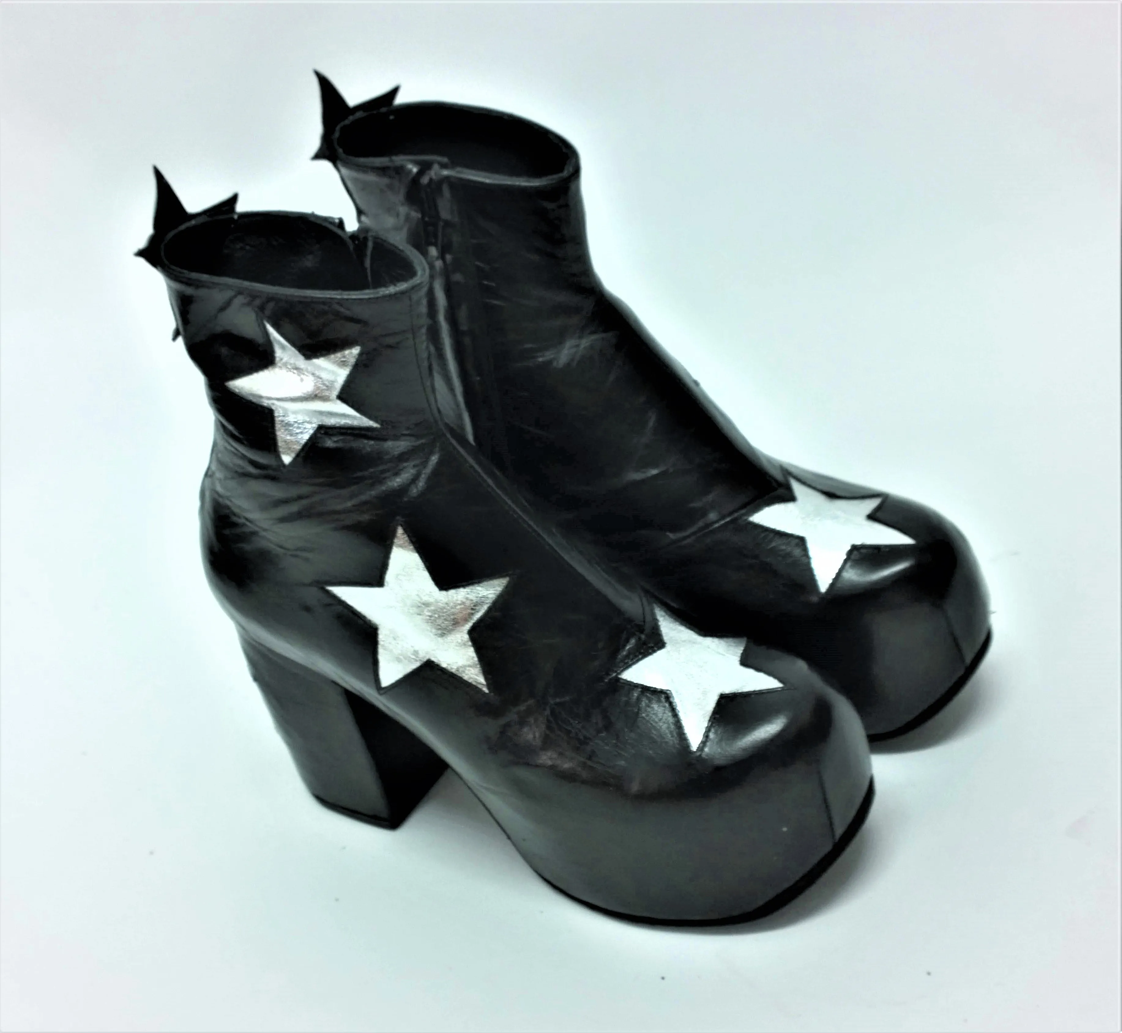 STARDUST Platform Ankle Boots - Black with Silver Stars