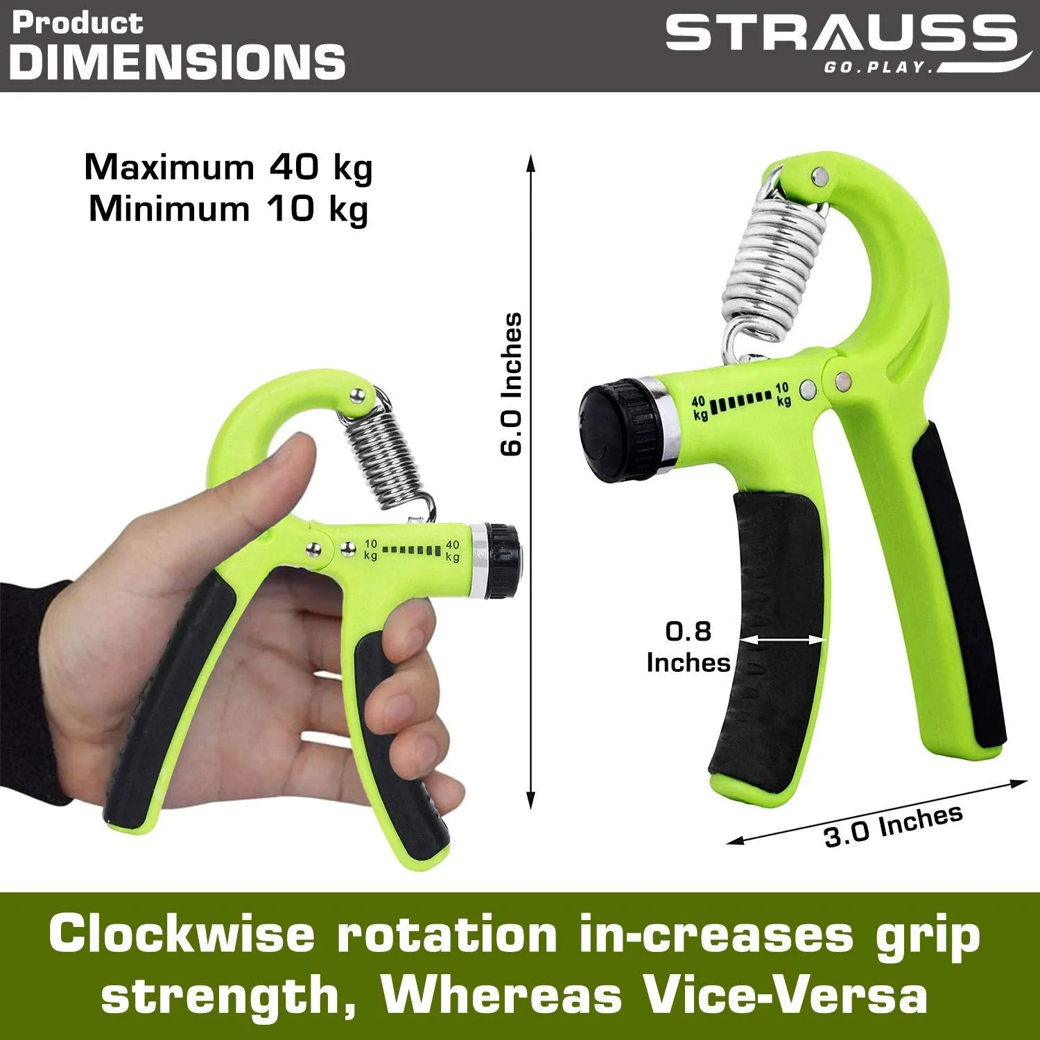 Strauss Adjustable Hand Grip Strengthener, (Black/Green) and Chest Expander with 5 Springs