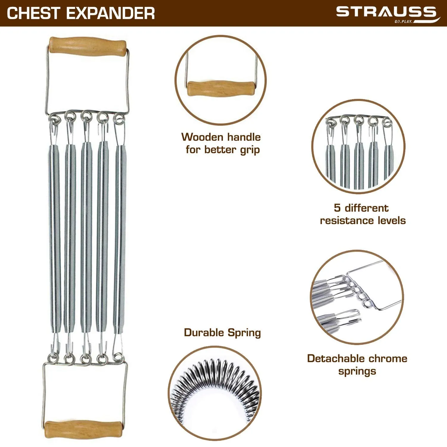 Strauss Adjustable Hand Grip Strengthener, (Black/Green) and Chest Expander with 5 Springs