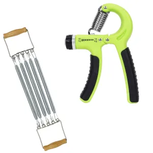 Strauss Adjustable Hand Grip Strengthener, (Black/Green) and Chest Expander with 5 Springs