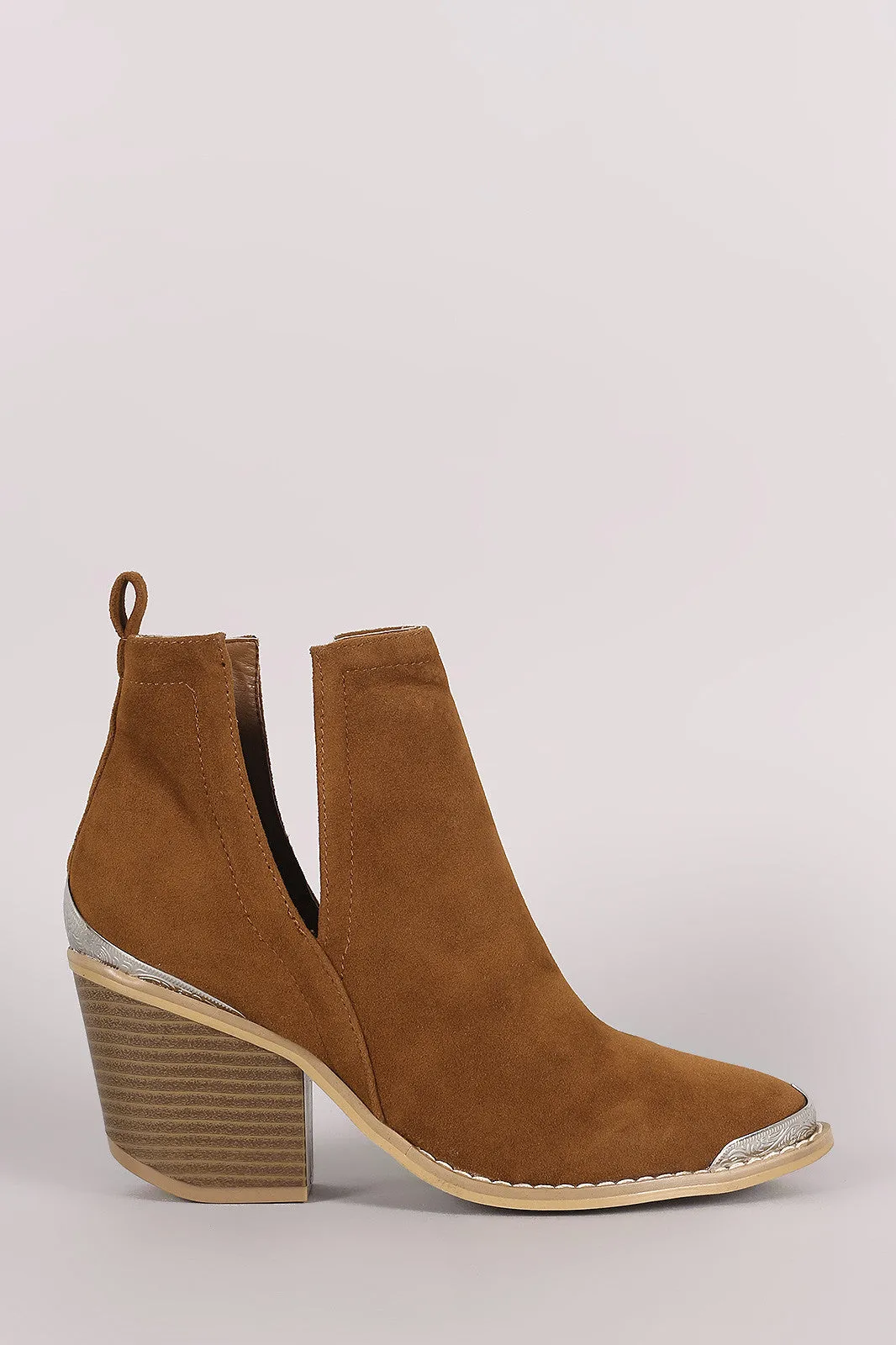 Suede Cutout Chunky Heeled Western Booties