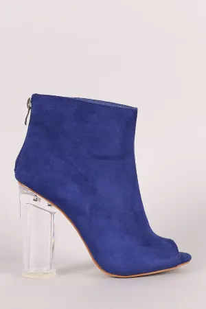 Suede Peep Toe Chunky Perspex Heeled Ankle Boots