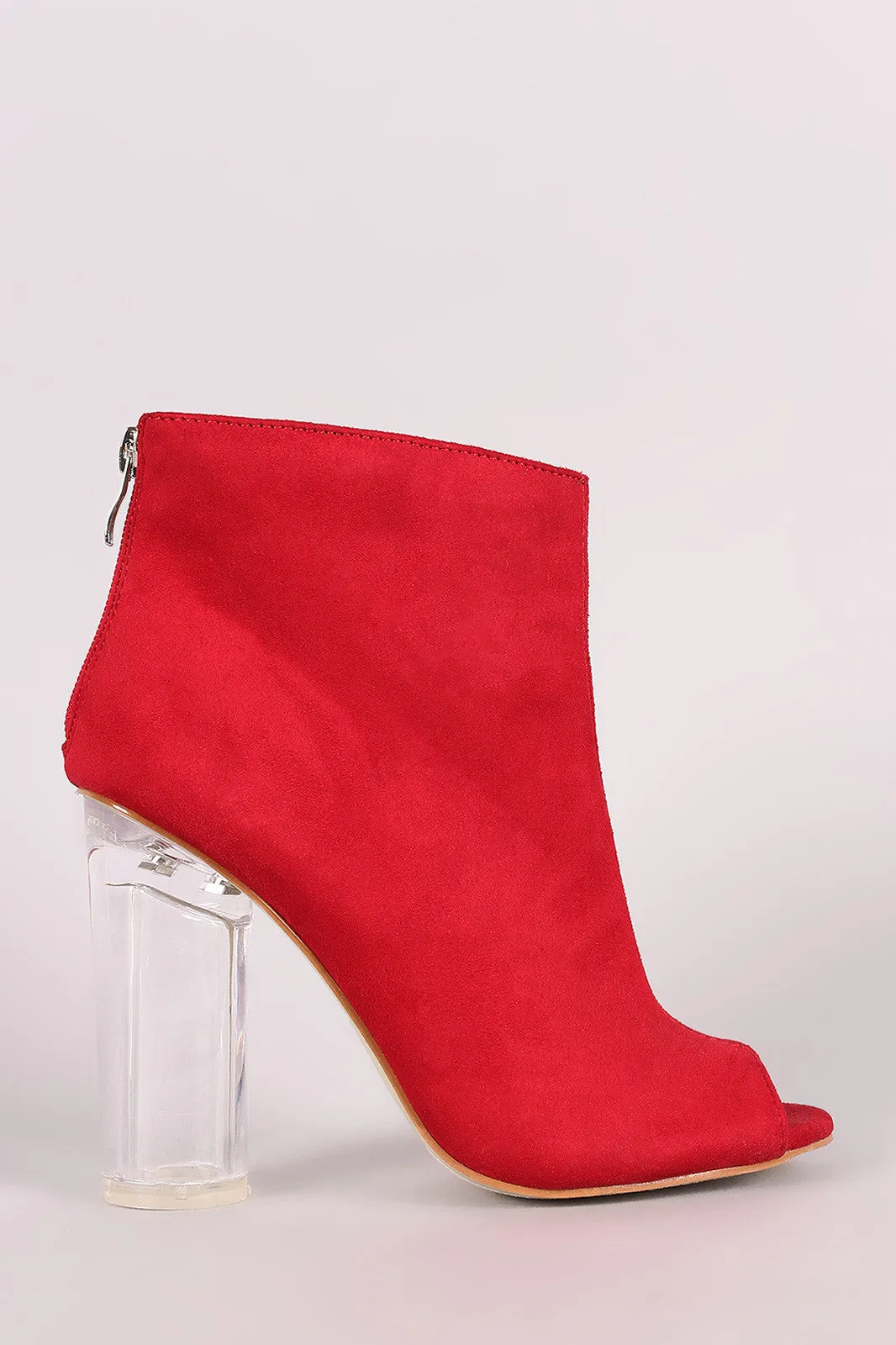 Suede Peep Toe Chunky Perspex Heeled Ankle Boots