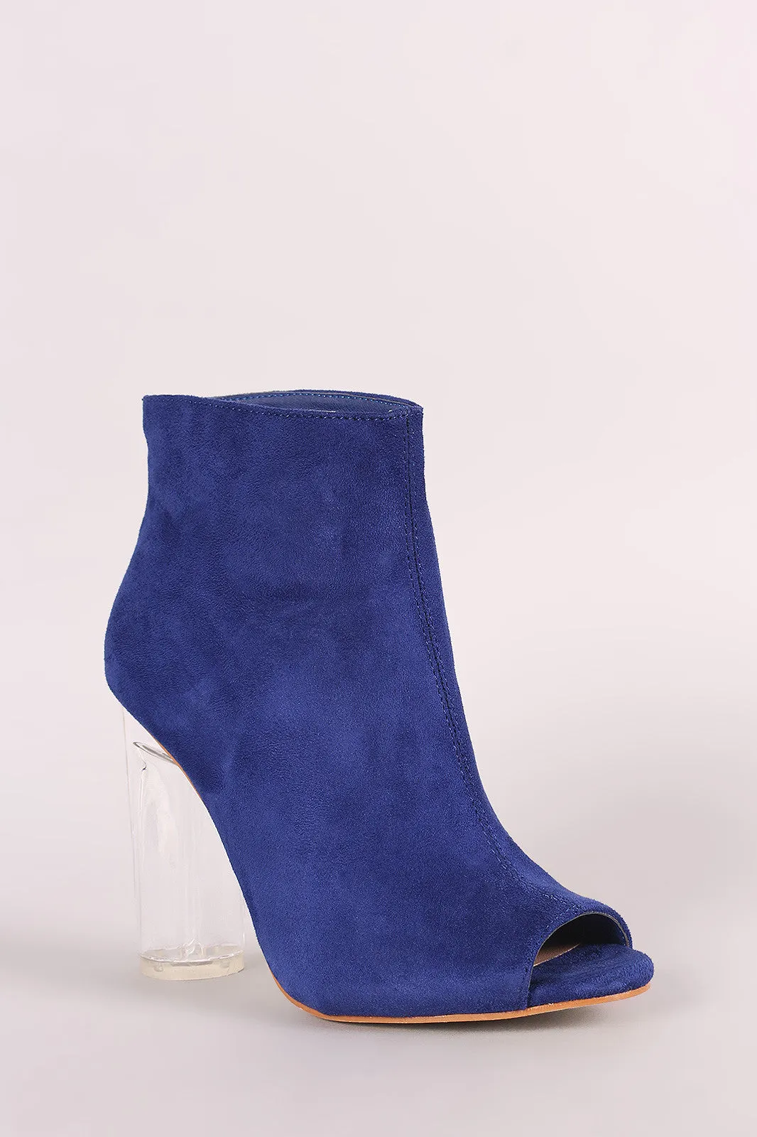 Suede Peep Toe Chunky Perspex Heeled Ankle Boots