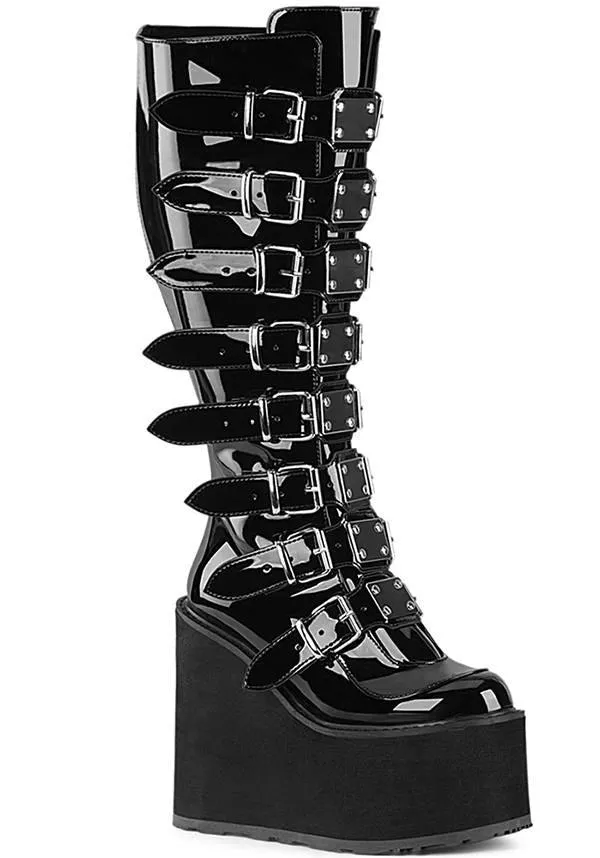 SWING-815WC [Black Pat] | WIDE CALF PLATFORM BOOTS [PREORDER]