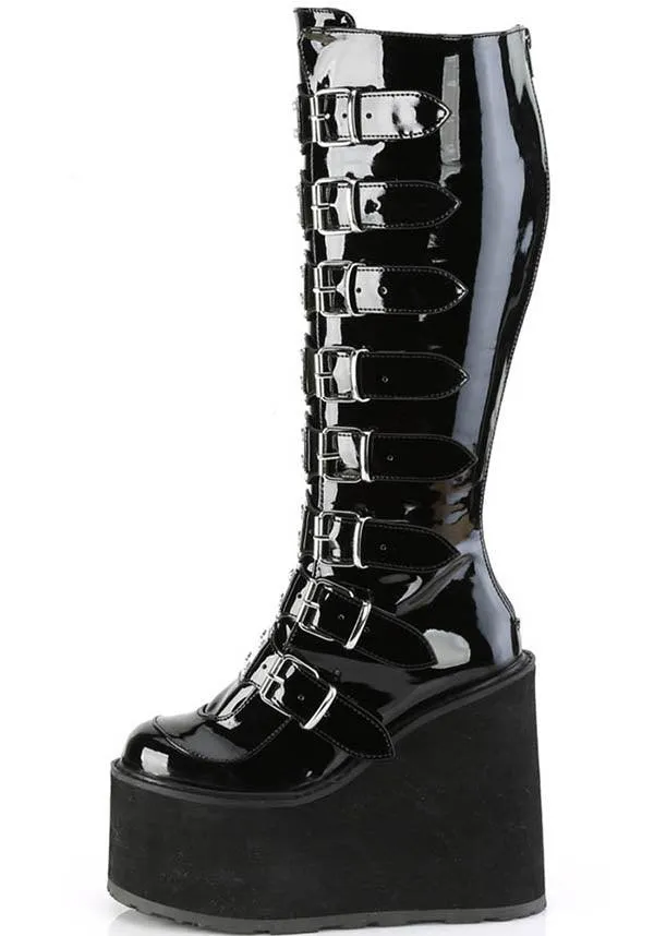 SWING-815WC [Black Pat] | WIDE CALF PLATFORM BOOTS [PREORDER]