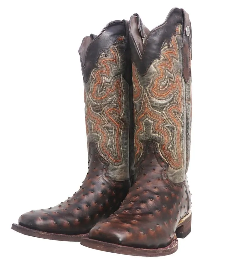 Tanner Mark Women's 'Brooke' Ostrich Print Square Toe Boots Chocolate TML205526