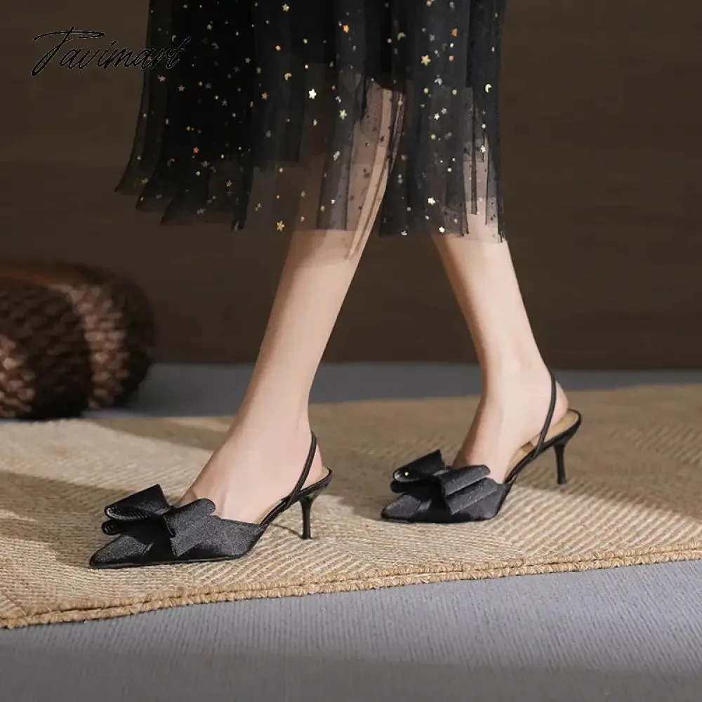 Tavimart High Heels, Feminine Style, Fashion, Large Size, Banquet, Thin Heels, Sexy Black Baotou, Pointed Toe, Non tiring Single Shoes