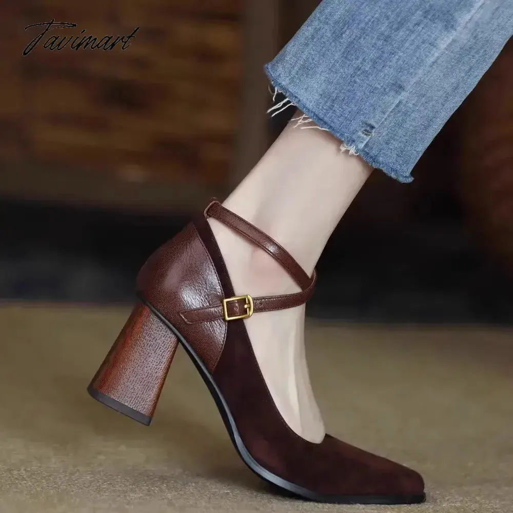 Tavimart New Vintage Super High Heels Mary Jane Shoes Women Ankle Buckle Platform Pumps Woman Round Toe Chunky Heeled Lolita Shoes