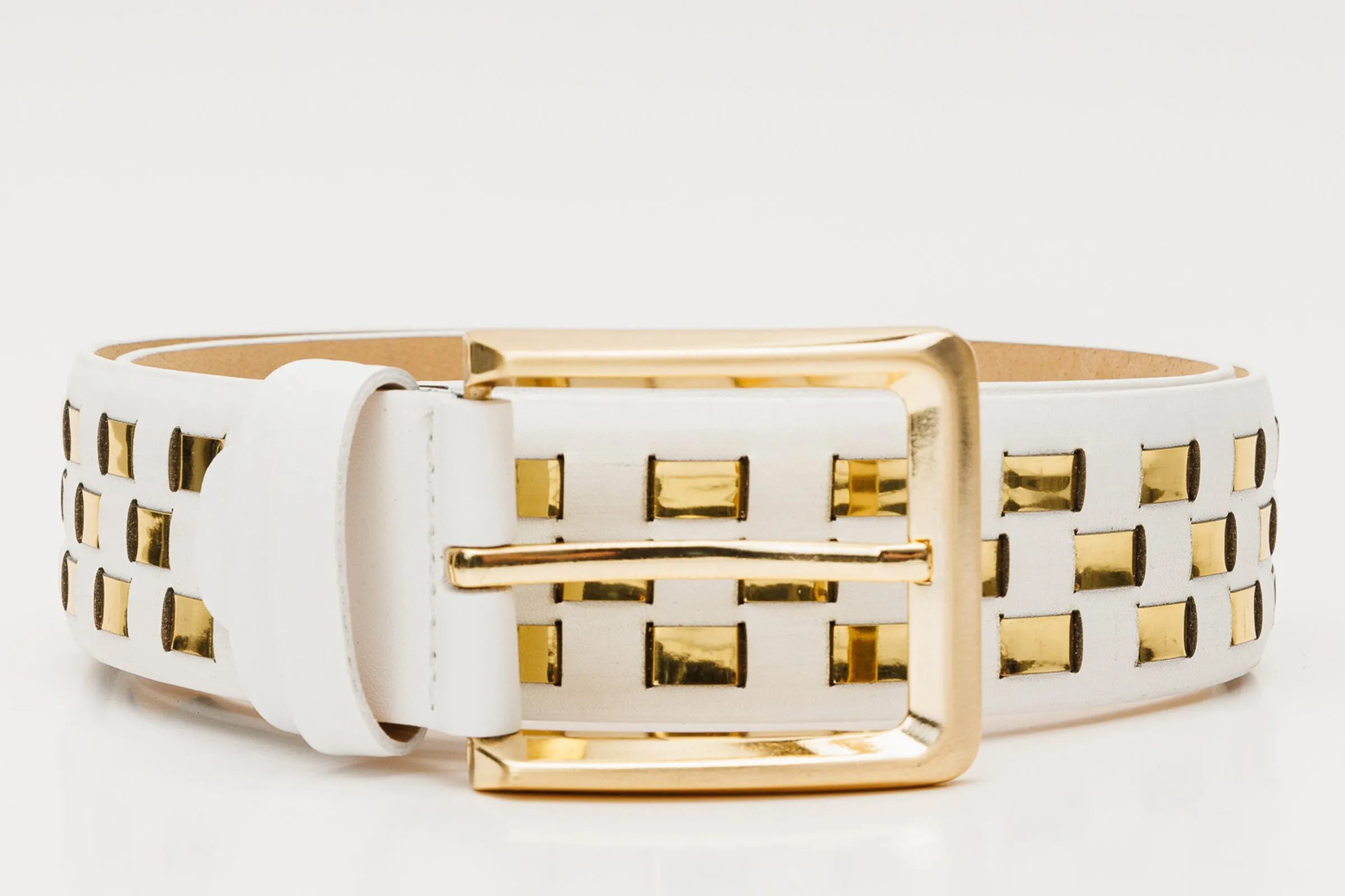 The Mackenzie White & Gold Woven Leather Belt