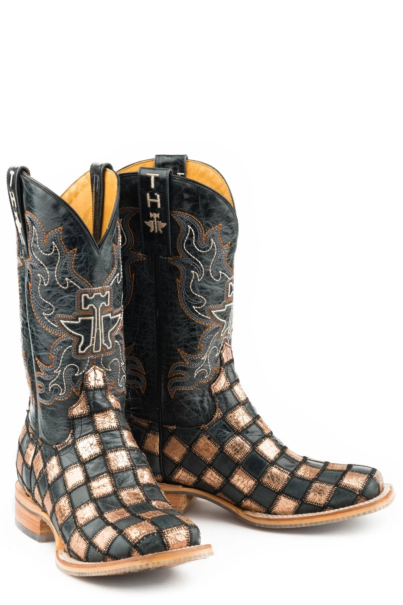 Tin Haul Womens Rose Gold Leather Ooh La La Black Cowboy Boots