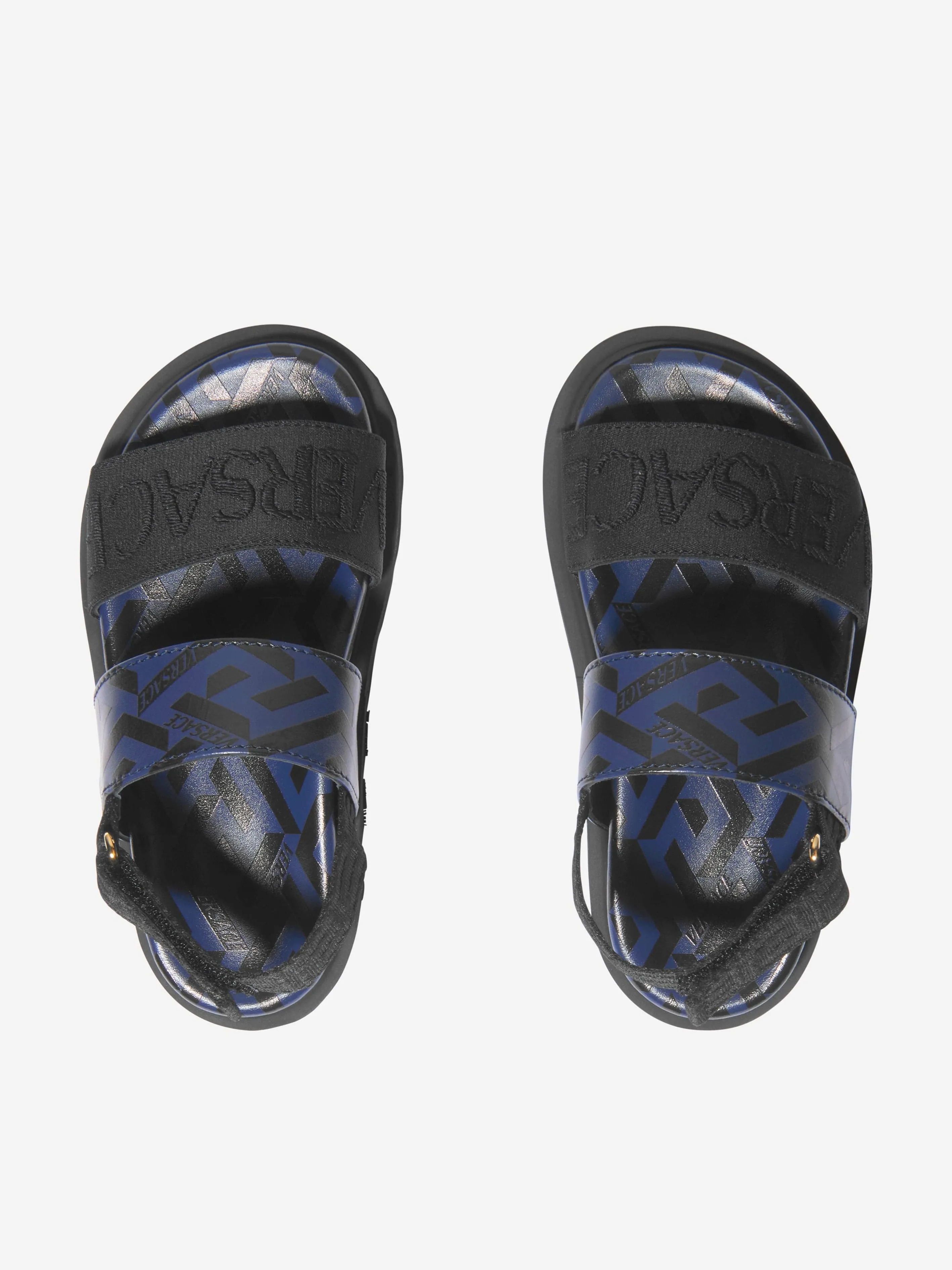 Versace Boys Leather La Greca Signature Print Sandals