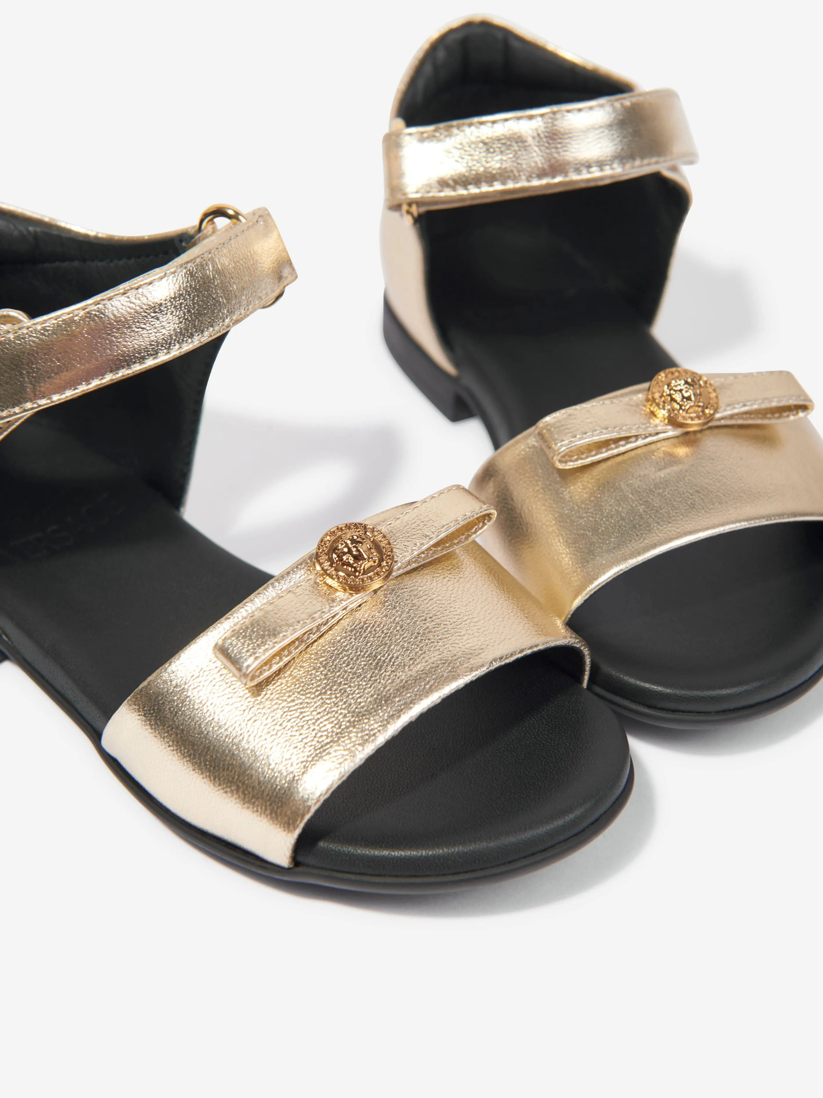 Versace Girls Leather Logo Sandals in Gold