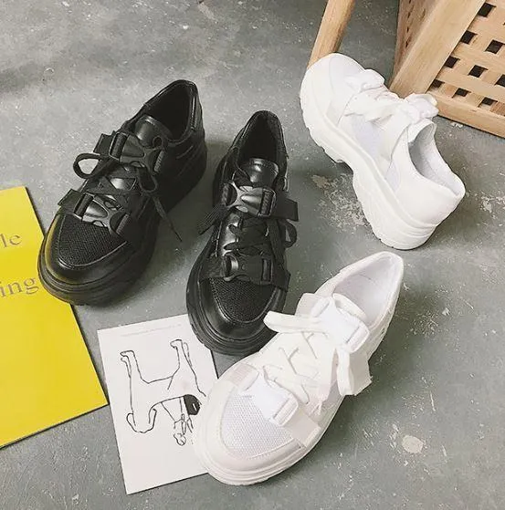 White And Black Cyber Platform Sneakers